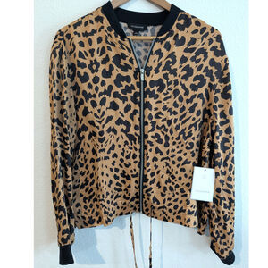 Calligraphie Leopard Print Bomber Jacket Zip Front Lightweight NWT